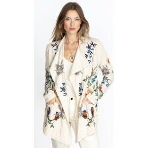 Johnny Was Biya Embroidered Leandria Draped Sweater Cardigan Size XS EUC